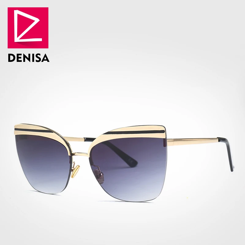 Gray Sun Glasses DENISA, без оправы, кошачий глаз, солнцезащитные очки для девушек,, модные, трендовые, Ретро стиль, красные, солнцезащитные очки для женщин, UV400, lunette de soleil femme G22063 - Цвет линз: Gray Sun Glasses