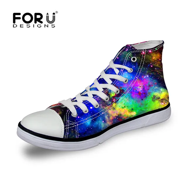 FORUDESIGNS/Классические мужские вулканизированные туфли с высоким берцем; модные мужские парусиновые туфли на плоской подошве с 3D рисунком Галактики, космоса и звезды; обувь для отдыха - Цвет: CA5184AK
