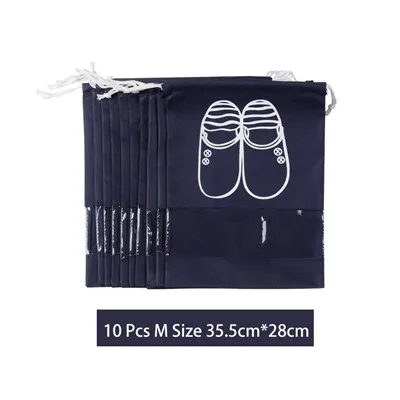 10 Pcs M Deep Blue 10 шт./партия, водонепроницаемые дорожные сумки для обуви, унисекс, переносная, Нетканая, Пылезащитная, на шнурке, сумка-Органайзер, чехол для обуви, сумка-тоут, чехол - Цвет: 10 Pcs M Deep Blue