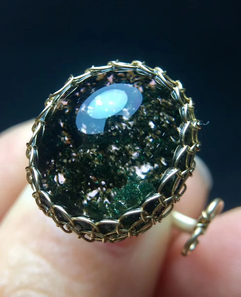 Регулируемое кольцо для женщин и мужчин натуральное зеленое фантомное кварцевое