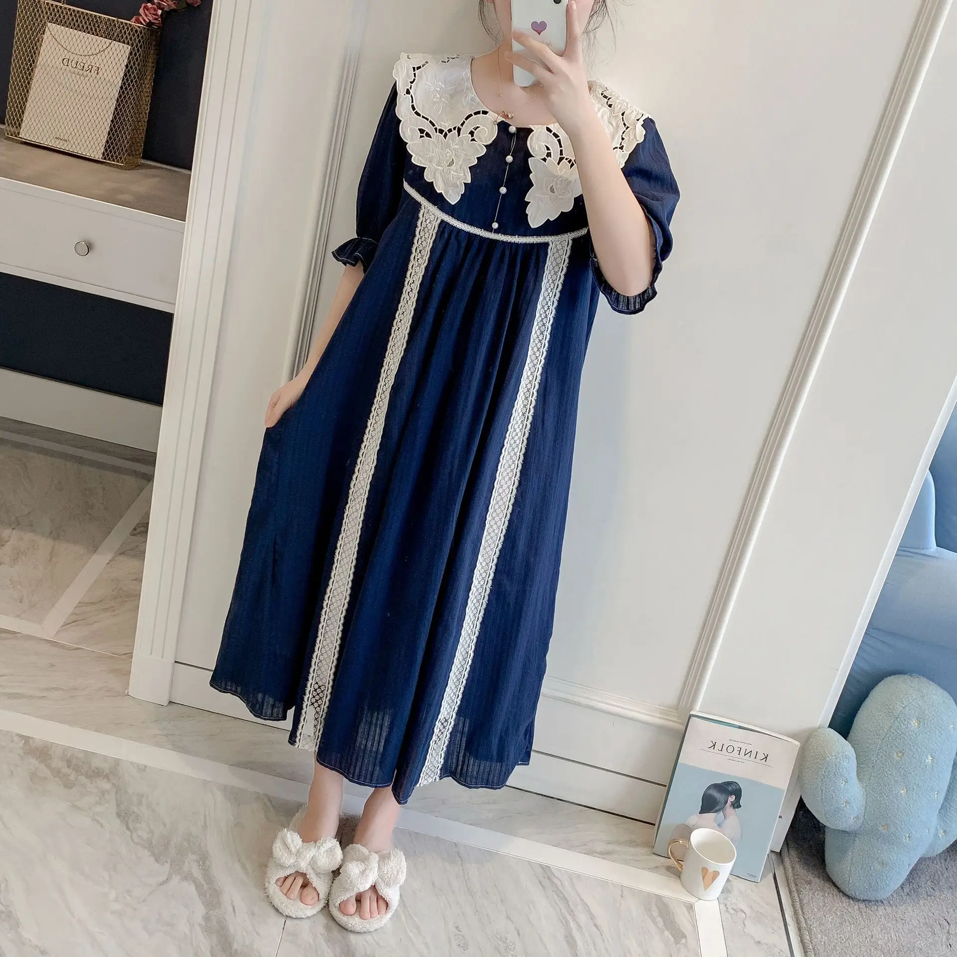 Free Shipping 2019 New Summer Princess Nightdress Women's Nightgown Cotton Nightshirt Soft Sleepwear | Женская одежда