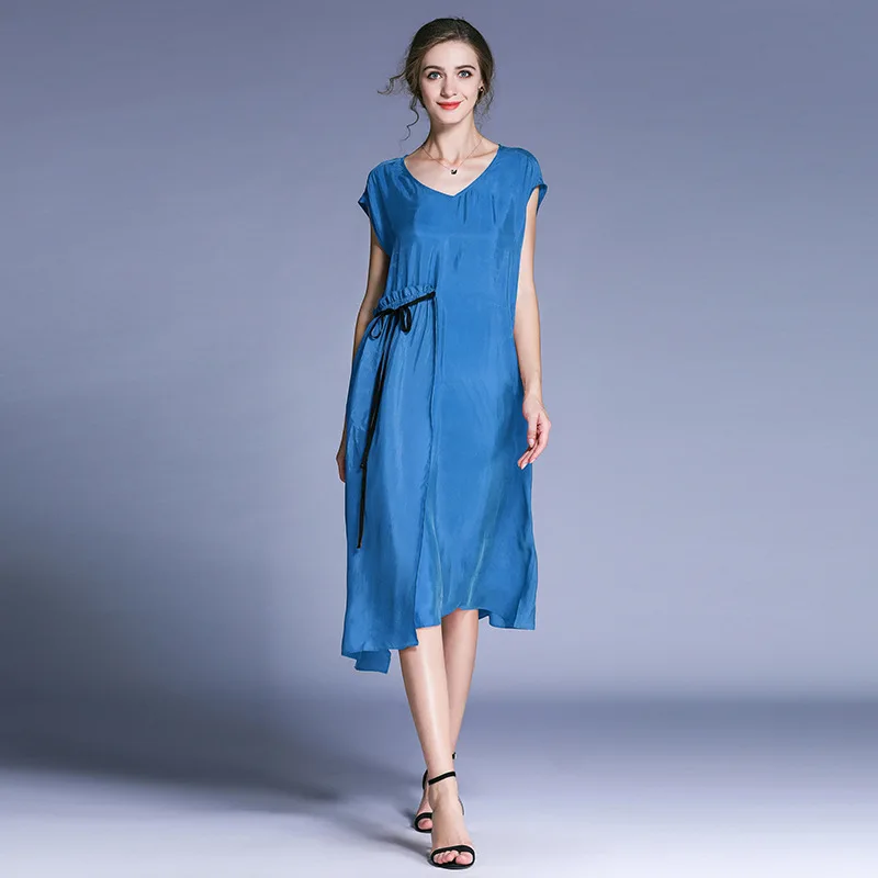 Женское асимметричное платье CUPRO элегантное большого размера с поясом V-образным