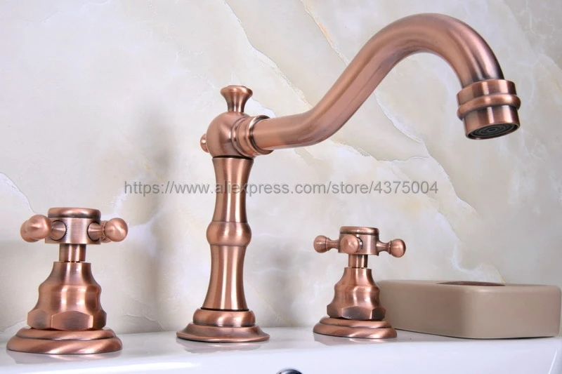 Кран с двойной ручкой для ванной комнаты античная красная медь кран раковины