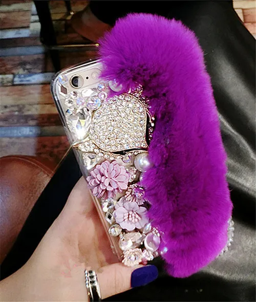 For Xiaomi Redmi 8 9 8A 9A 9C 10X Pro Note 8T 9T 10 4G 5G Cute Soft Fluffy Rabbit Fur Hair Bling Diamond TPU Phone Case | Мобильные
