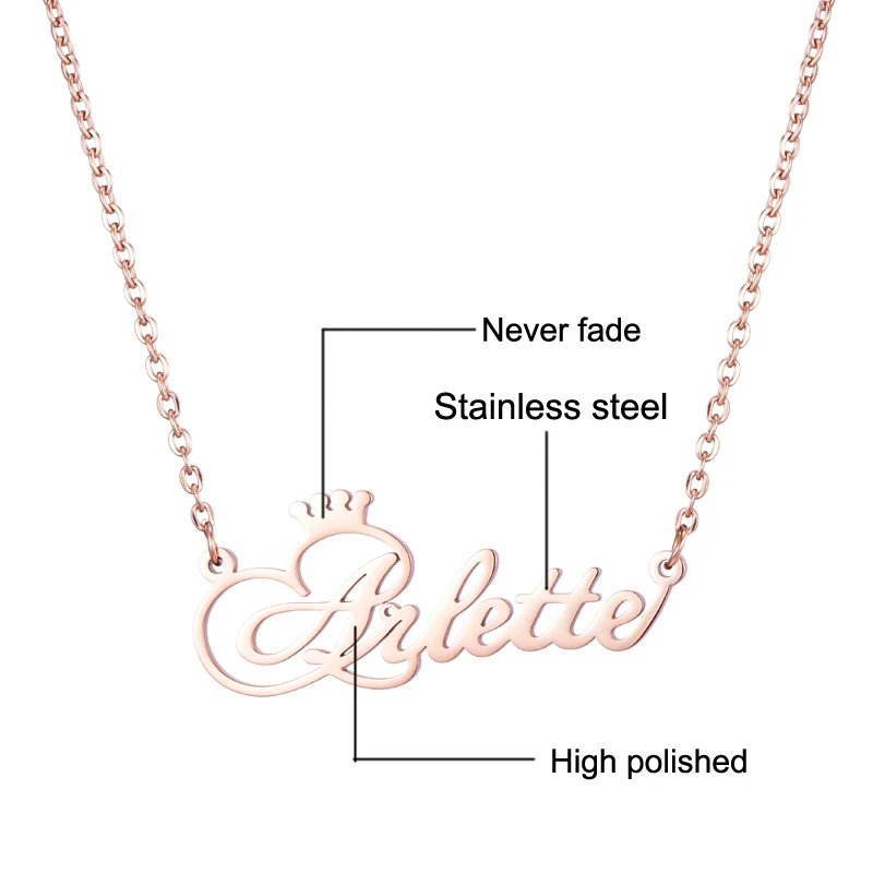 Crown Rose Gold Индивидуальный заказ имя цепочки и ожерелья s Нержавеющая сталь Золотая Серебряная корона ожерелье бесконечность арабский для женщин - Окраска металла: Crown Rose Gold