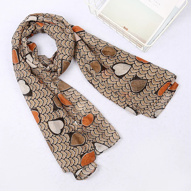 Новейшие женские шали с принтом сердца Длинный мягкий шарф Дамская шаль мягкие