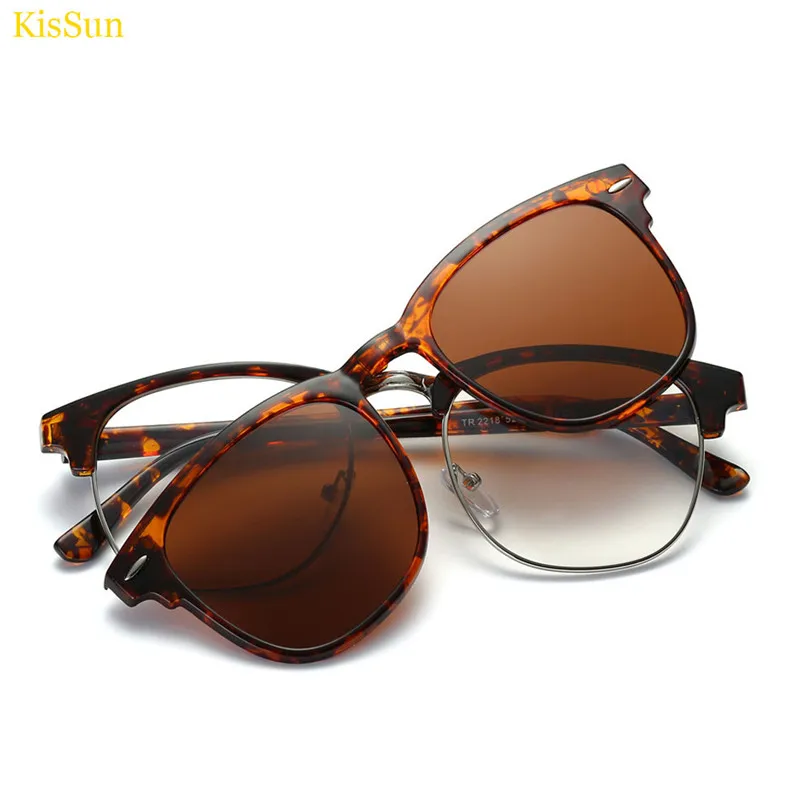 Leoard Brown Прямоугольная стильная Магнитная застежка на солнцезащитное стекло es Мужской Магнитный зажим на мужское солнцезащитное стекло es прозрачная стеклянная рамка стекло для глаз es - Цвет линз: Leoard Brown