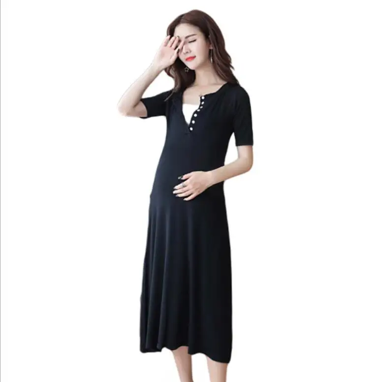 Новинка 2019 летняя Корейская сексуальная одежда для беременных длинное Хлопковое