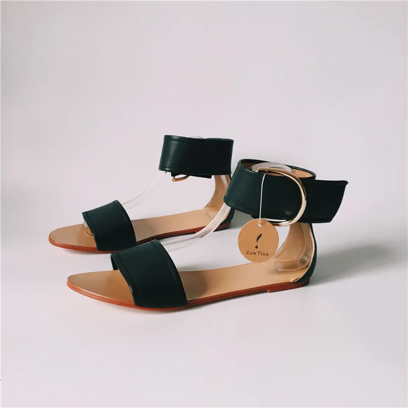 Женские сандалии на плоской подошве красные кожаные повседневные летние туфли