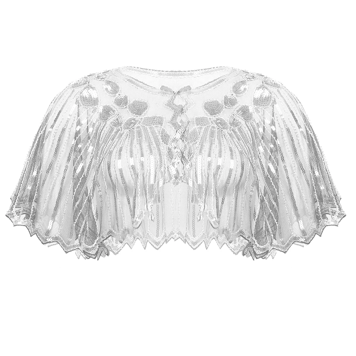 White Женская шаль в стиле ретро, винтажная, 1920 s, блестящая, с блестками, с бисером, вечерняя накидка, свадебная, праздничная шаль, болеро, Хлопушка, накидка - Цвет: White