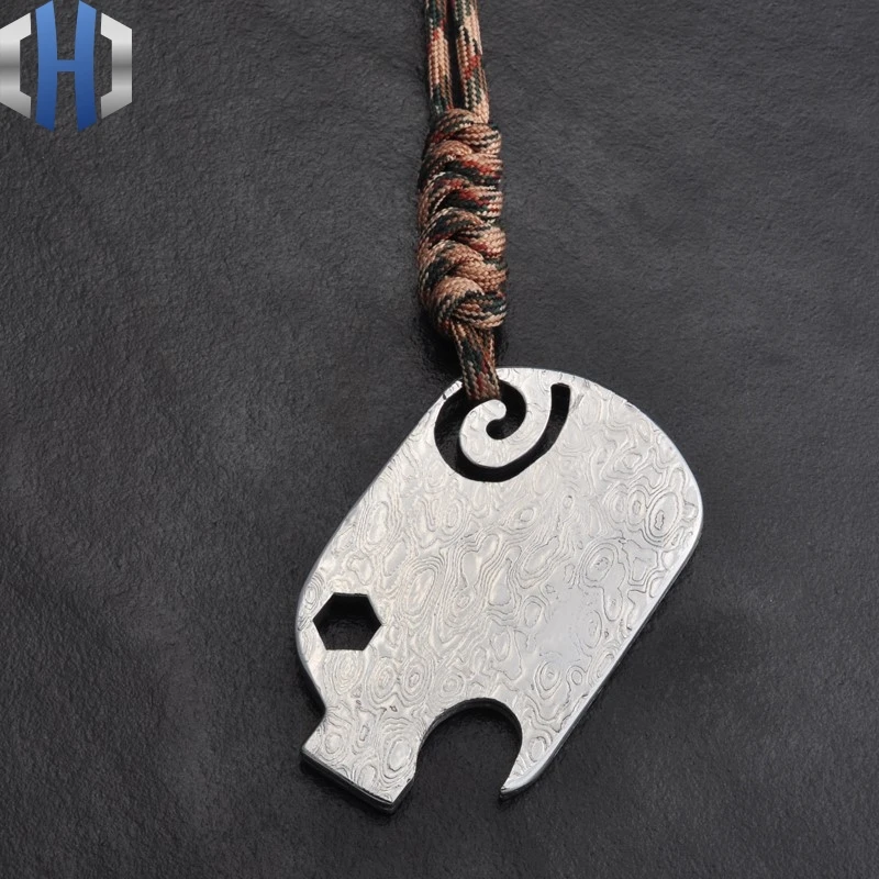 Подвеска ключ из дамасской стали с открывалкой для банок EDCToy|Монтировки| |