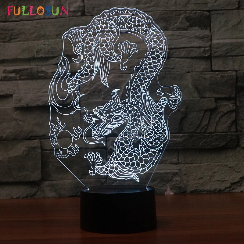 USB Новинка Светодиодная лампа Китай Дракон 3D иллюзия ночные светильники 7 цветов