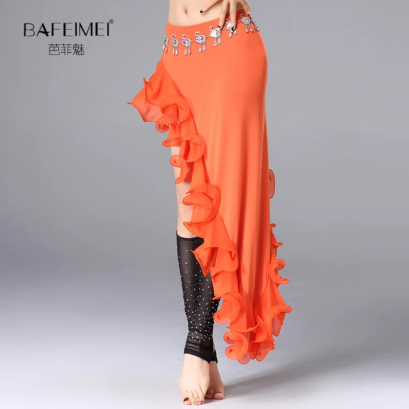 

Lady Fashion Belly Dance Skirt Girls Dancing Uit Female New Modal Dash Wave Beveled 3D Performance Sumba Dance Wear D-0059