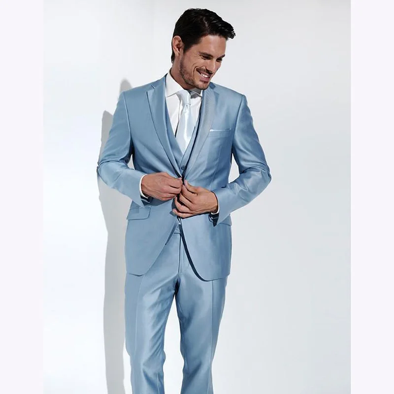 2017 Groom men suit Tuxedo terno masculino Baby Blue Groomsmen Notch Lapel Wedding mens Suits Bridegroom (Jacket+Pants+Tie+Vest) | Мужская