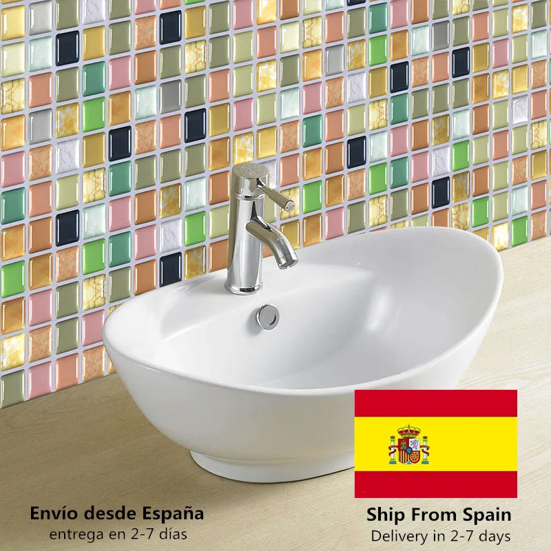 

10pcs/lot 3D Mosaic Tile Stickers For Kitchen Bathroom Wall Decor Decal Self-adhesive DIY Wallpaper Waterproof Living Room Decal