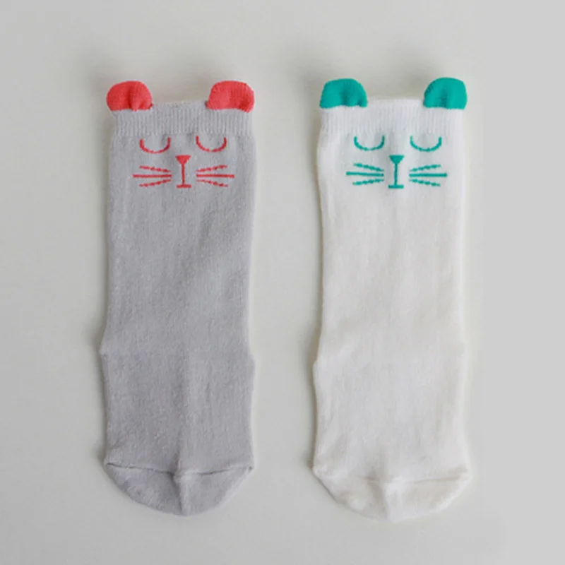 Носки унисекс детские напольные хлопковые нескользящие до колена с принтом лисы