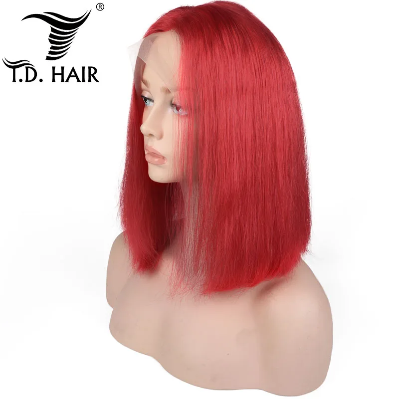 

TD Hair Bob Wigs Remy Peruvian Straight Human Hair 180% density Pre-plucked 13x4 Lace Frontal Red Blue Purple Ombre Color Wig