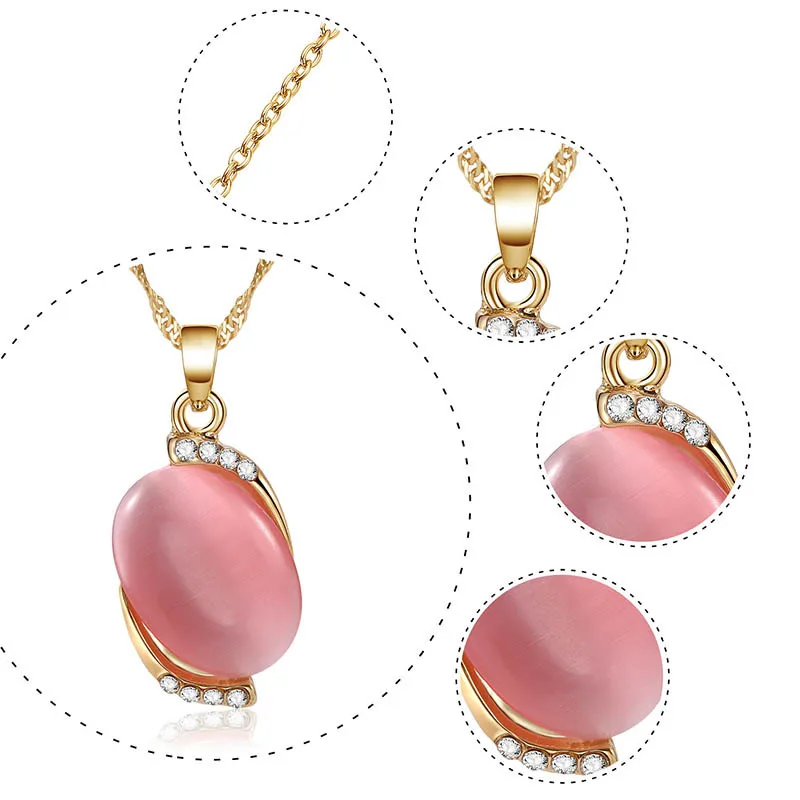 European and American Fashion Ellipse Pink Opal Necklace Earrings Set | Украшения и аксессуары