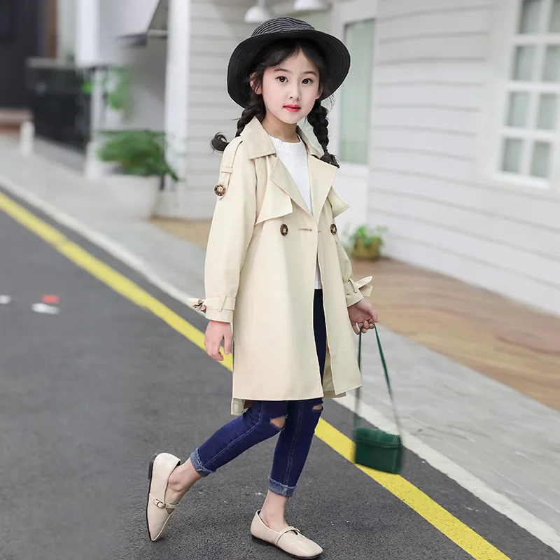 Тренч осенняя одежда для девочек ветровки куртки с длинными рукавами подростков