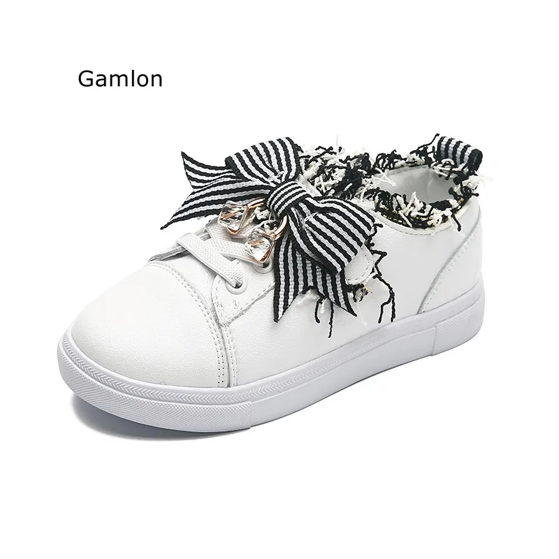 Gamlon Children's Sneakers 2018 New Girls White Shoes Rhinestone Fashion Lace Bow Babys Casual Sport Footwear | Детская одежда и