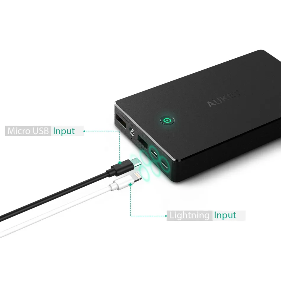 AUKEY Quick Charge 20000 power Bank 3 0 мАч Быстрая зарядка Dual USB портативный внешний аккумулятор