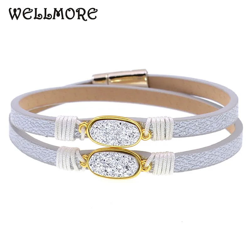 Двухслойный Кожаный Браслет WELLMORE 6 цветов модные браслеты с камнями