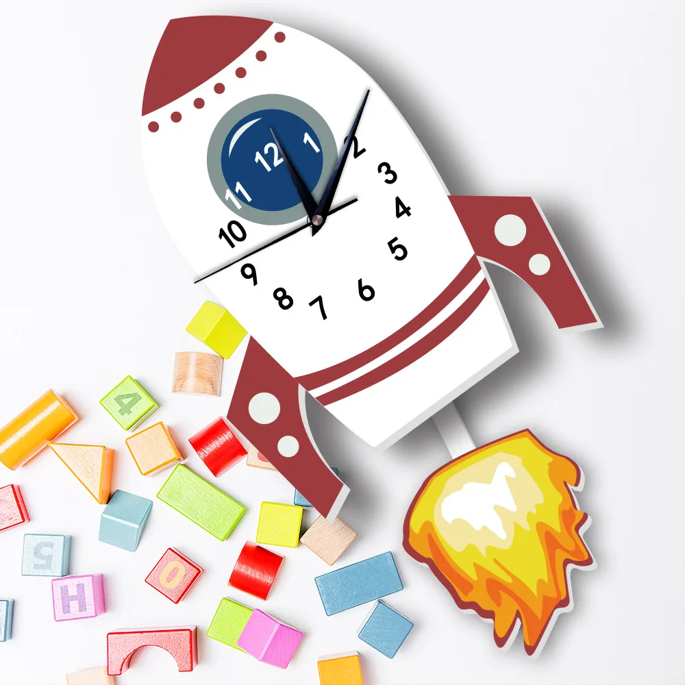 Мультяшные детские часы-маятник с рисунком ракеты 3D наклейки из ПВХ-пены