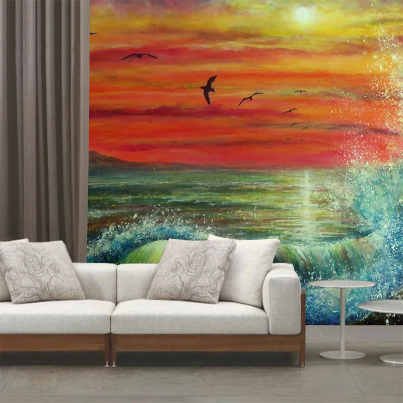 На заказ картина маслом Se чайки закат пейзаж настенная ткань гостиная диван