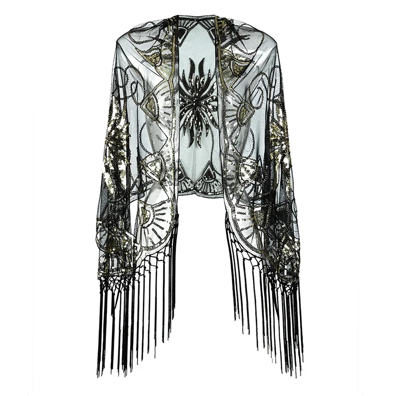 Women's Sequined Shirt Mesh Scarf 1920s Cape Fringed Evening Dress Shiny Shawl Shrug Wedding Party Scarf
Women's Sequined Shirt Mesh Scarf 1920s Cape Fringed Evening Dress Shiny Shawl Shrug Wedding Party Scarf
