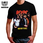 Rocksir 2017 группа серии Мужская футболка ACDC 3D персонаж печати топ тройники homme high way to hell Мода Рок Стиль черная футболка