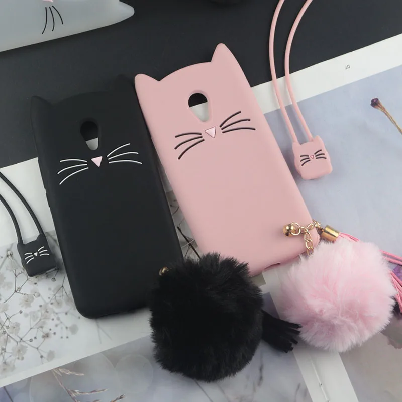 3D милый японский чехол с милым котом для Meizu M6s M6 M5s M5 M5c A5 MX5 MX6 Note M3 M3s мини-чехол с подвеской из меха кролика