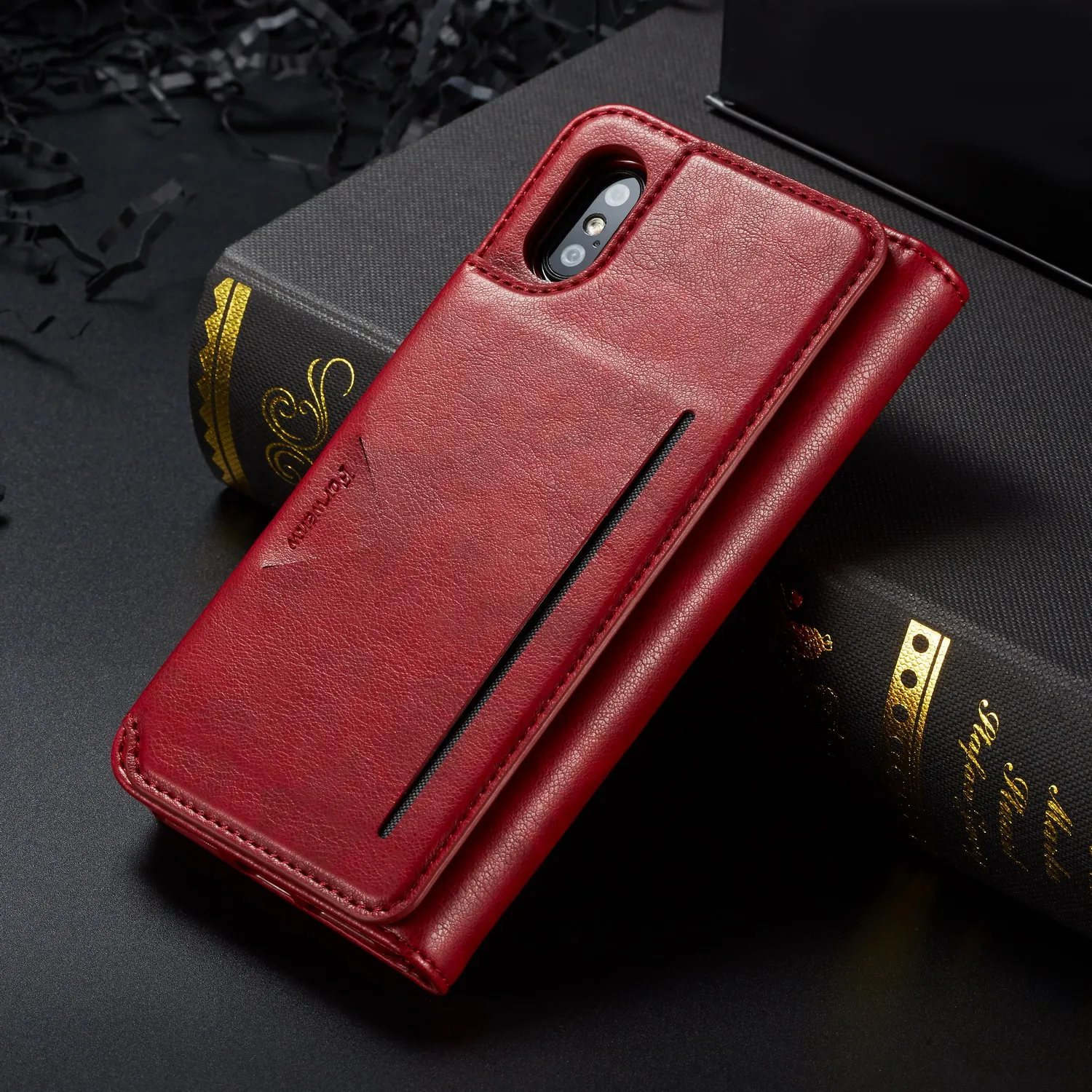 Складной чехол для iPhone XS 8 Plus кожаный с откидной крышкой высокое качество