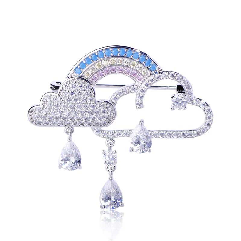 FUNMOR Изысканная циркониевая брошь в форме Облака радуги серебряного цвета