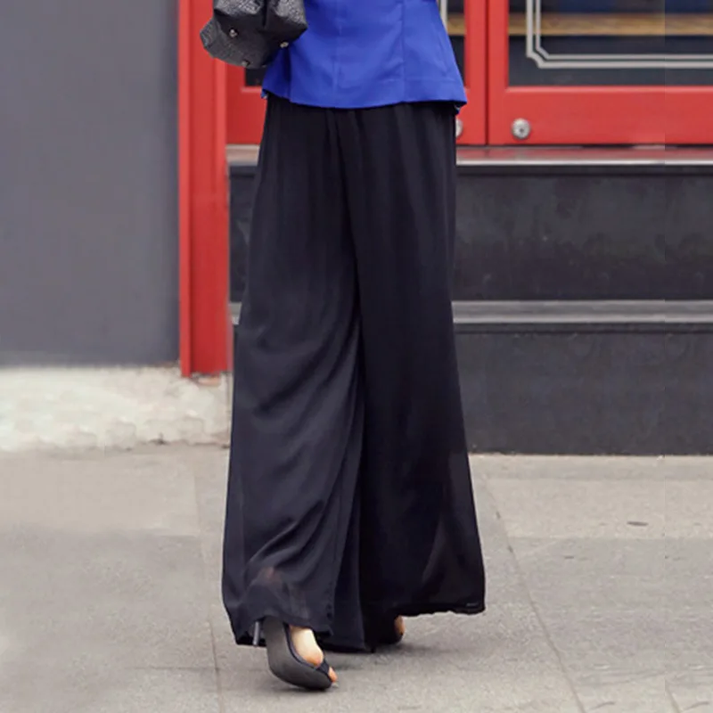 Брюки 2018 новые летние шаровары женские черные синие широкие брюки элегантные