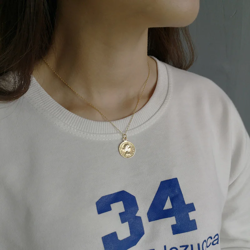 WTLTC изящные круглые ожерелья с шестью пенсами и кулоном для женщин ожерелье из