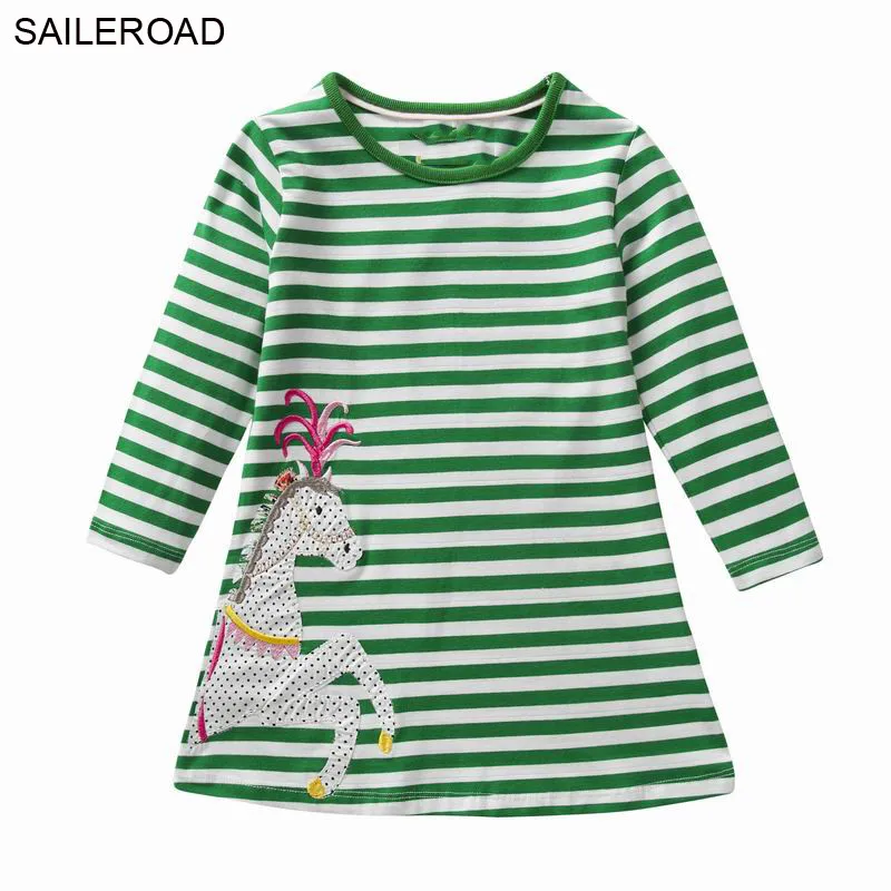 SAILEROAD Unicorn Birthday Baby Pocket Dress Vestidos Girls Long Sleeve for Kids Clothes Party Girl Cotton | Детская одежда и
