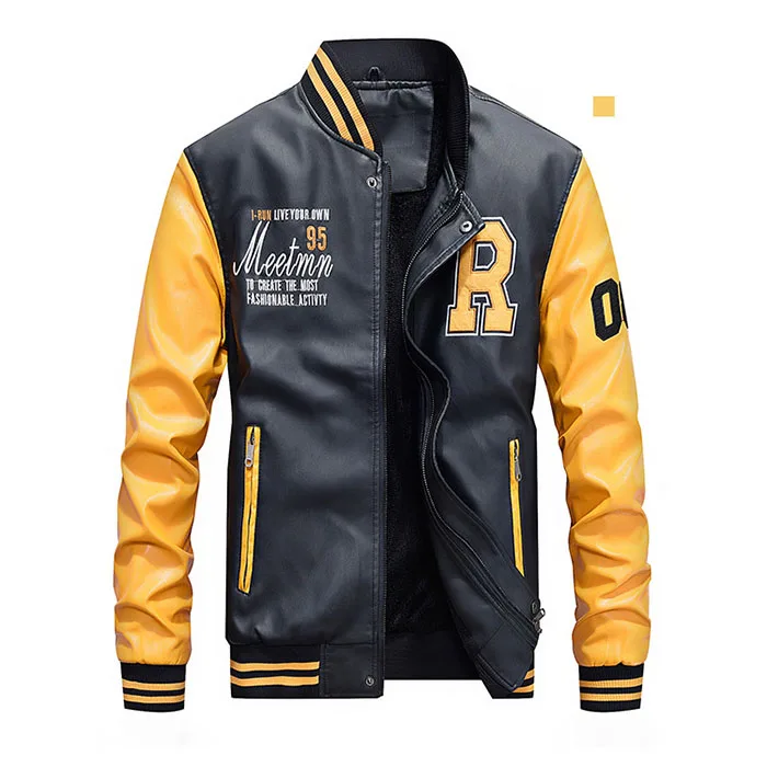 Winter Autumn Stylish Pu Leather Jacket Men Fashion Stand Collar Spring Thick Fleece Baseball | Мужская одежда