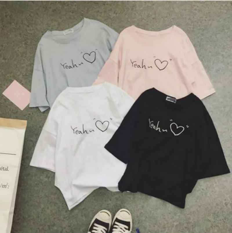2019 Summer Couples Lovers T-Shirt for Women Casual Tops Tshirt T Shirt Love Heart Letters Print Female | Женская одежда