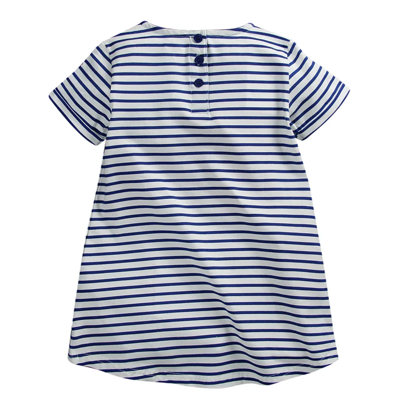 Летнее платье для маленьких девочек темно-синее в полоску двойные карманы