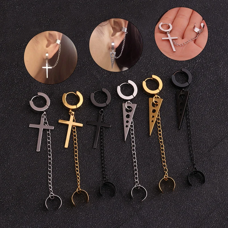 Серьги каффы Sellsets в стиле хип хоп рок с цепочкой серьги ювелирные изделия из