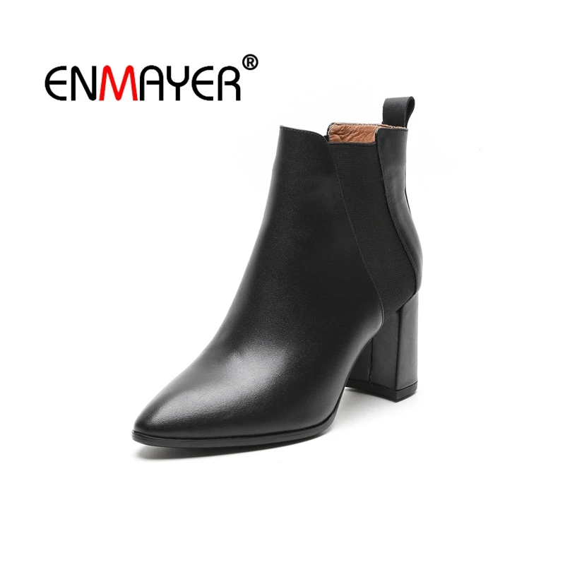 Женские замшевые ботильоны ENMAYER короткие зимние ботинки с острым носком черного