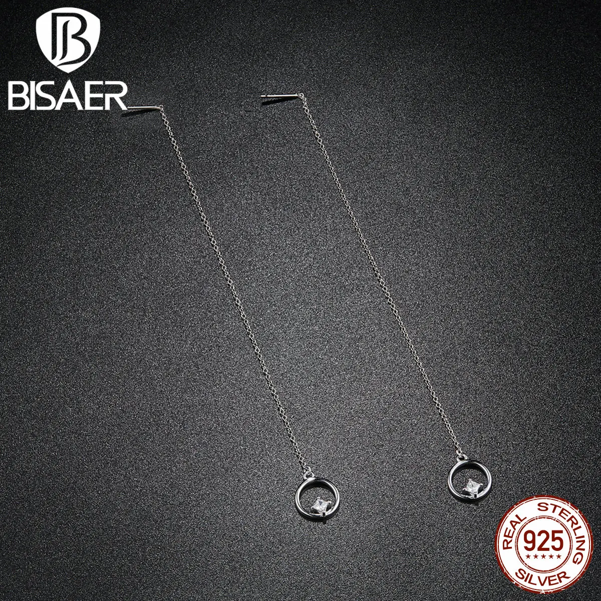 BISAER, подлинные, 925 пробы, серебряные, круглые, висячие, простые, длинные серьги для женщин, модные, висячие серьги, ювелирные изделия, Brincos ECE080