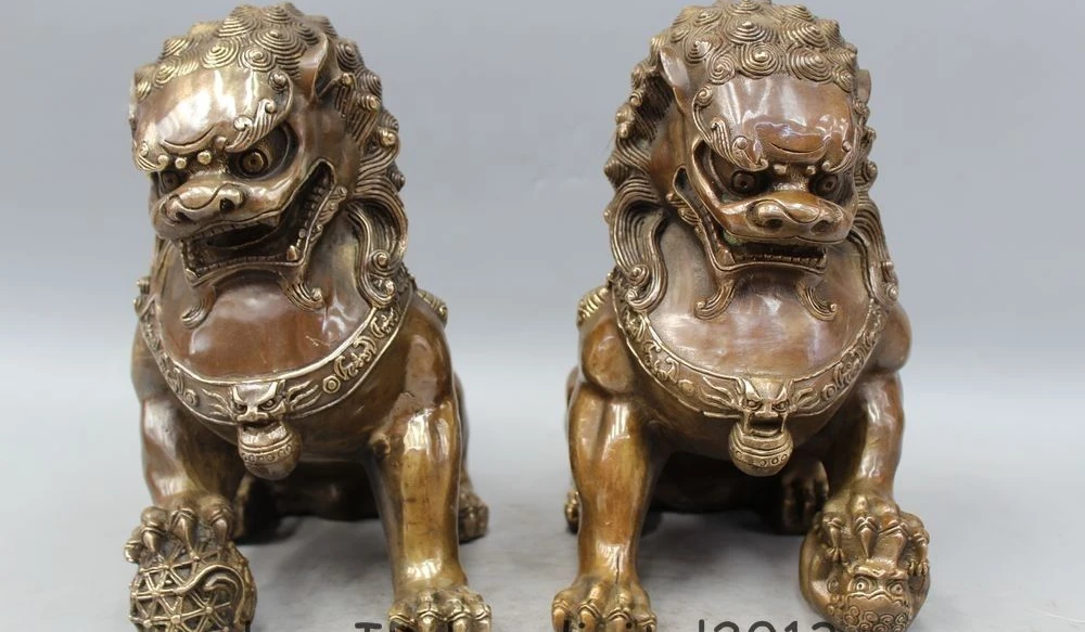 10 &quotКитайский Латунь Животных Зверь мать и сын Лев мяч скульптура Статуя Пара |