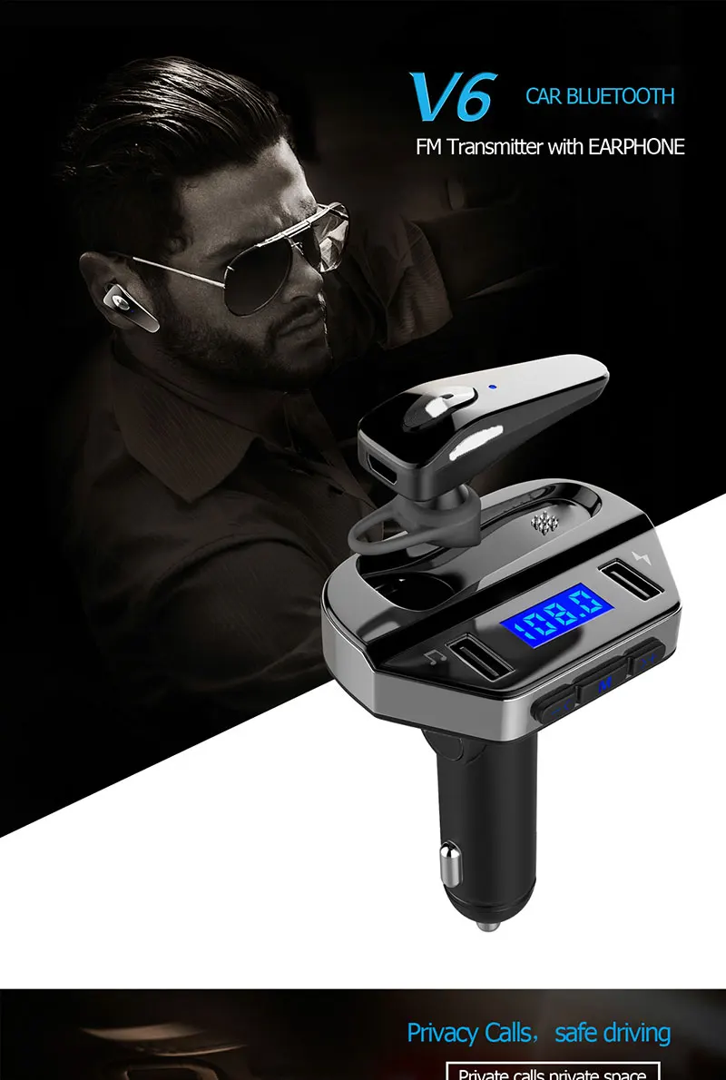MP3 плеер FM передатчик 3.1A быстрое USB зарядное устройство Bluetooth стерео гарнитура автомобильный комплект U диск ЖК-дисплей