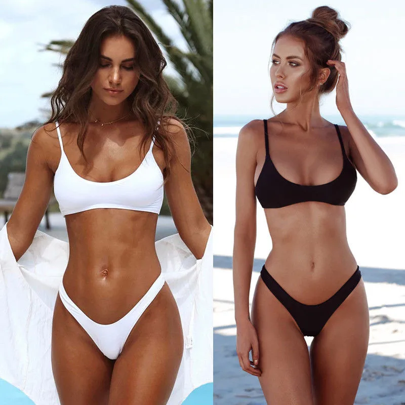 

2018 Women Bikini Set Brazilian Push Up Padded Sexy Swimwear Low Waist Newest Monokini Swimsuit Female White/Black Bathing Suits