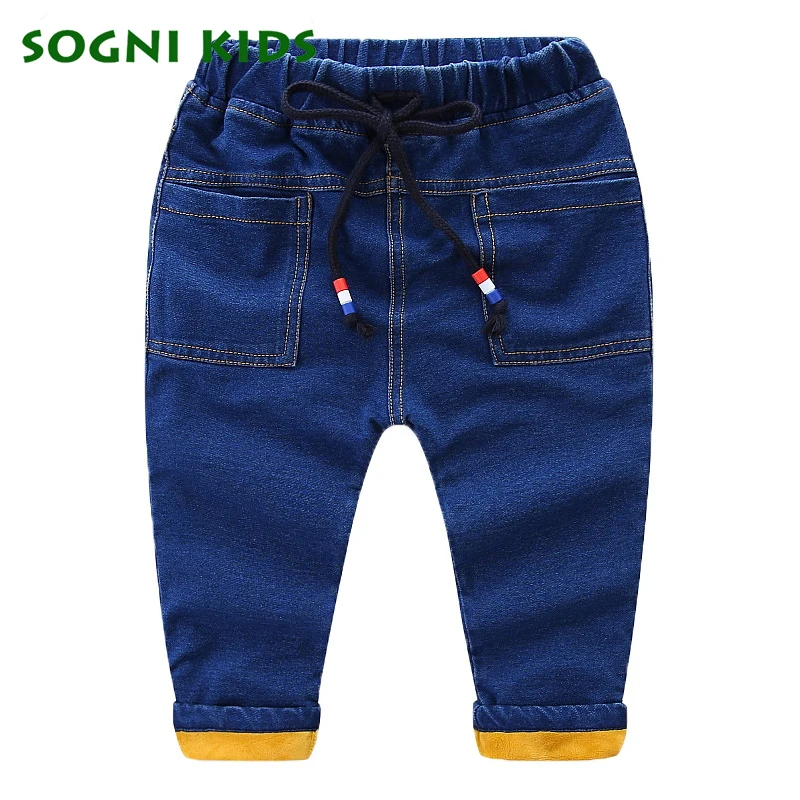 Джинсы для мальчиков и девочек Новинка 2018 года зимние длинные джинсы флис