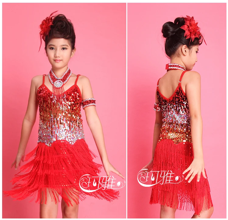 Детское платье с блестками для латинских бальных танцев Детская Одежда девочек