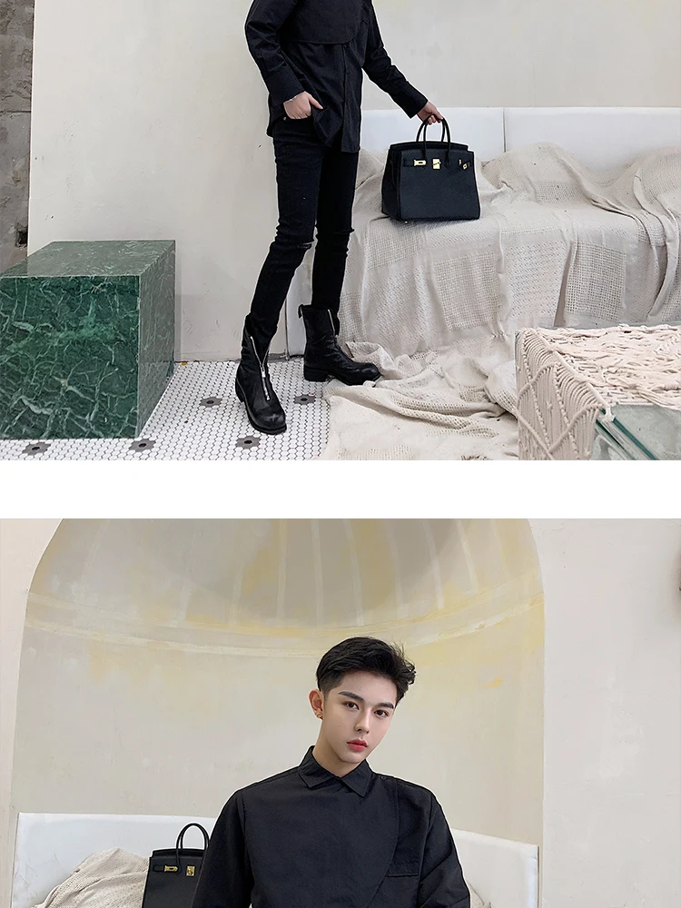 Для мужчин с длинным рукавом Повседневная рубашка мужской Slim Fit платье уличная хип хоп сценические костюмы черный, белый цвет