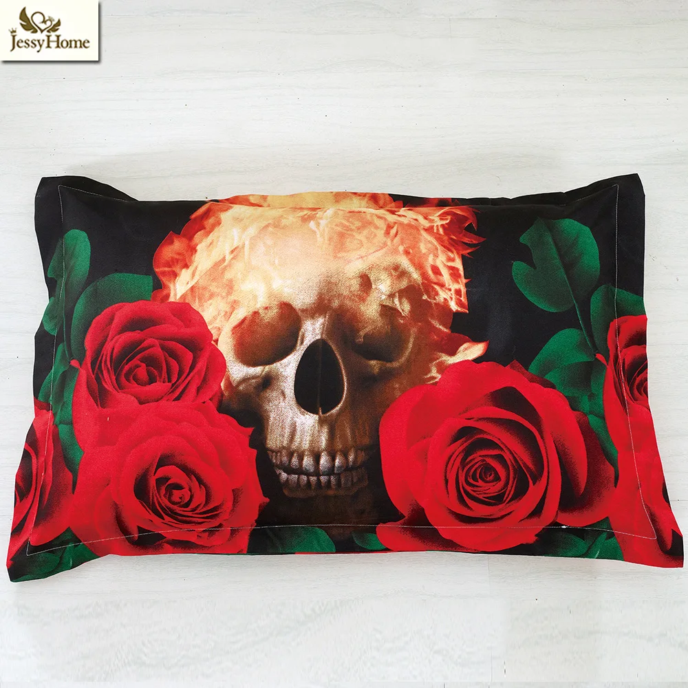3D Fire Skulls Bedding Set Rose Print 4Pcs Duvet Cover Pillowcase Flat Sheet Twin Queen King Size Bed | Дом и сад