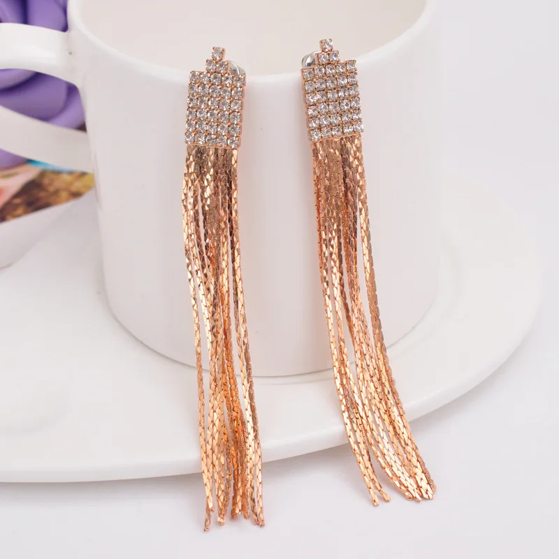 Женские длинные серьги-клипсы с кисточками стразы мягкие клипсы для ушей |